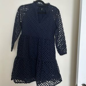 J CREW NAVY EYELET TIERED DRESS